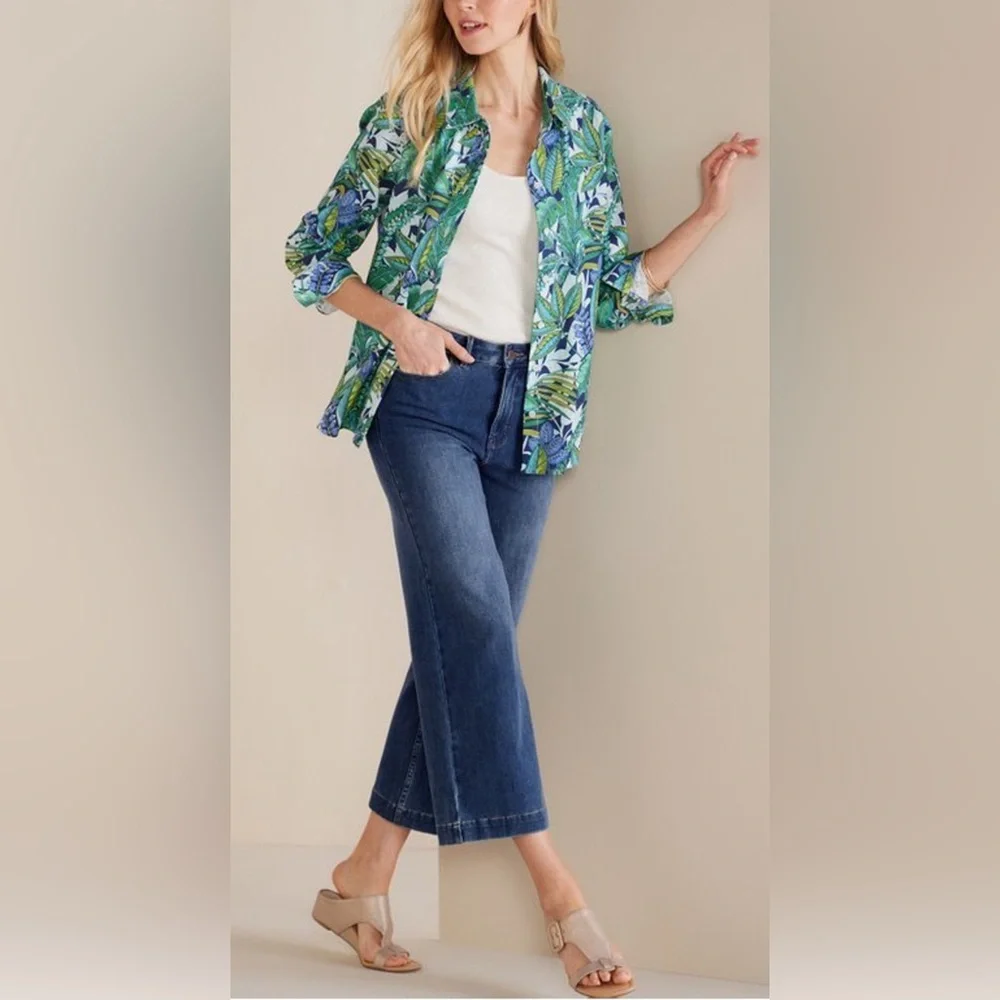 Soft Surroundings Ultimate Denim Wide Leg Crop Jeans NWT 16 - Picture 2 of 14